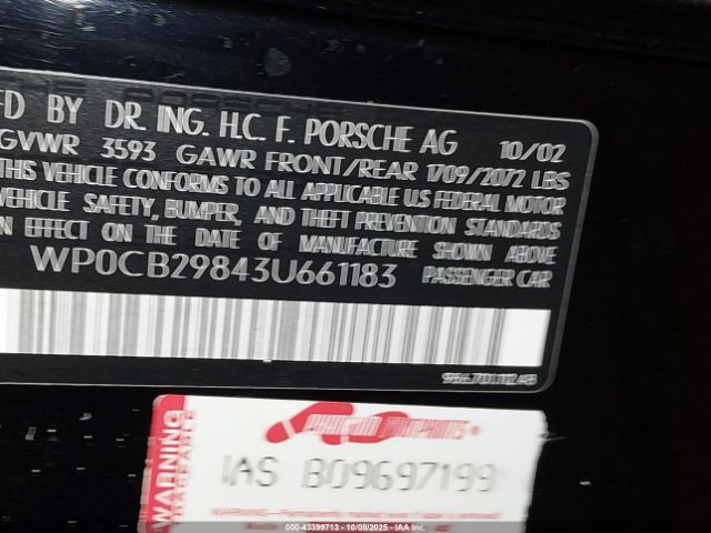 2003 PORSCHE BOXSTER WP0CB29843U661183 Photo 8