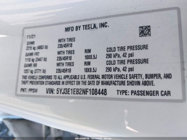 2022 TESLA MODEL 3 5YJ3E1EB2NF108448 Photo 8