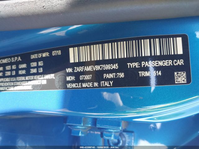 2019 ALFA ROMEO GIULIA ZARFAMEV8K7599345 Photo 8