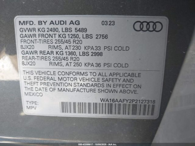 2023 AUDI Q5 SPORTBACK WA16AAFY2P2127318 Photo 8
