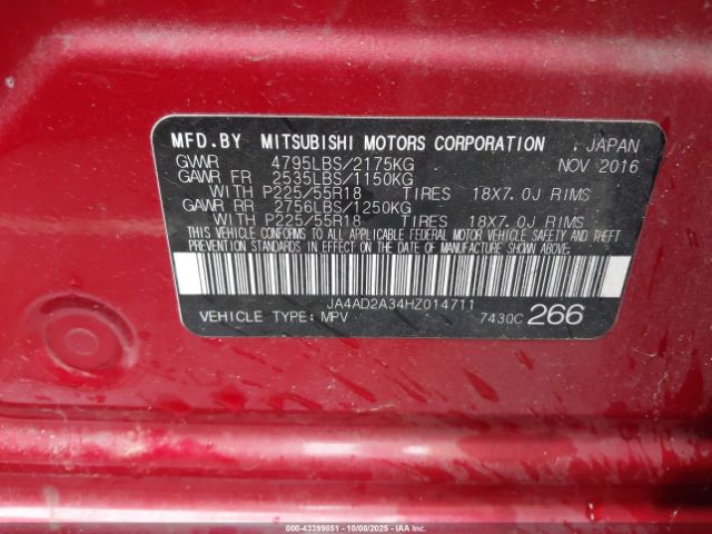 2017 MITSUBISHI OUTLANDER JA4AD2A34HZ014711 Photo 8