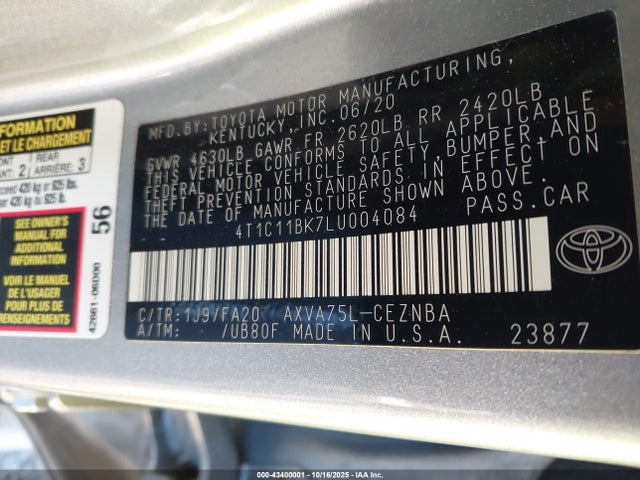 Toyota Camry Le Awd 2020 4T1C11BK7LU004084 Image 9