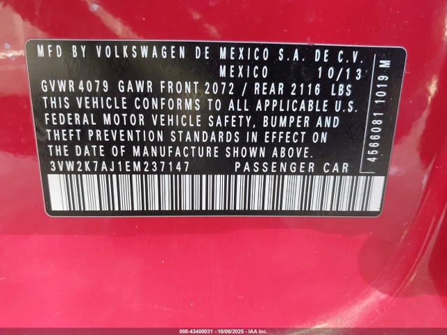3VW2K7AJ1EM237147 Volkswagen 2014