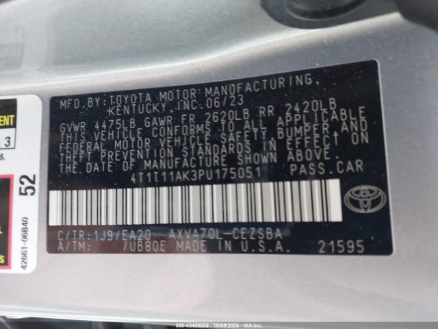 2023 TOYOTA CAMRY 4T1T11AK3PU175051 Photo 8