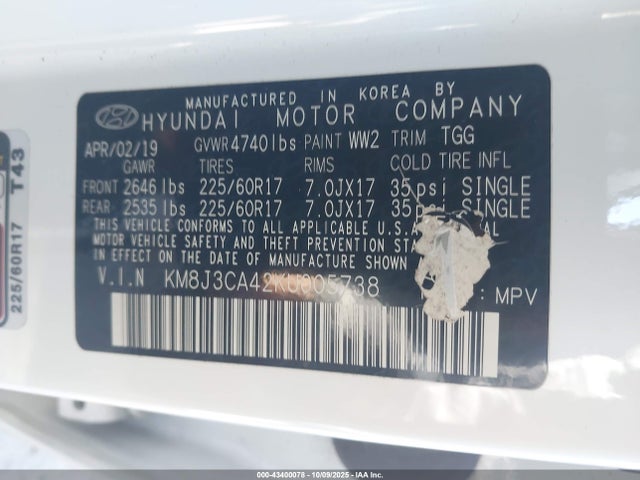 KM8J3CA42KU005738 Hyundai Tucson Value