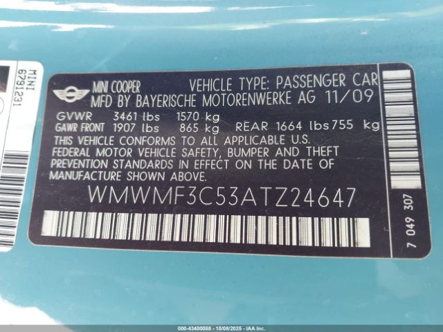 2010 MINI COOPER WMWMF3C53ATZ24647 Photo 8