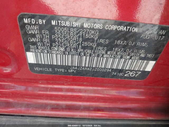 2018 MITSUBISHI OUTLANDER JA4JZ4AX2JZ000294 Photo 8