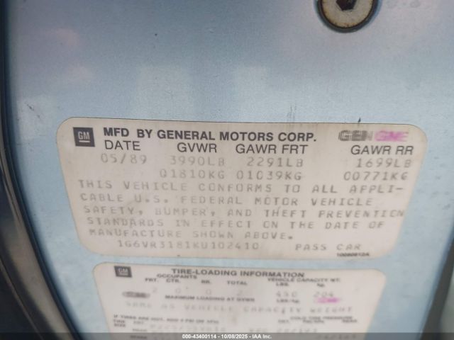 1989 CADILLAC ALLANTE 1G6VR3181KU102410 Photo 8