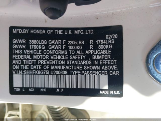 2020 HONDA CIVIC TYPE R SHHFK8G75LU200608 Photo 8