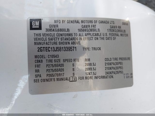 2008 GMC SIERRA 1500 2GTEC13J581339571 Photo 8