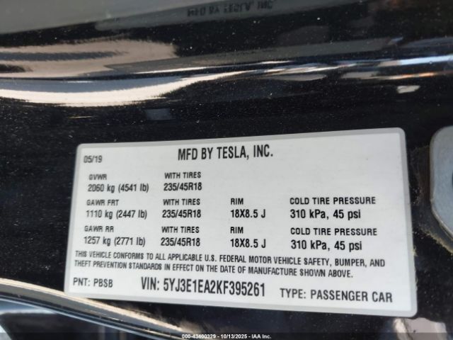 2019 TESLA MODEL 3 5YJ3E1EA2KF395261 Photo 8