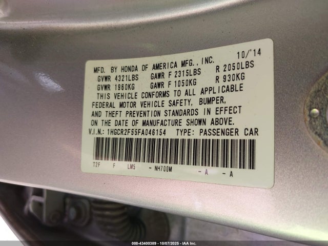 Honda k24w1 2015 1HGCR2F55FA046154 Image 9