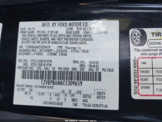 2014 FORD MUSTANG 1ZVBP8AM6E5309659 Photo 8