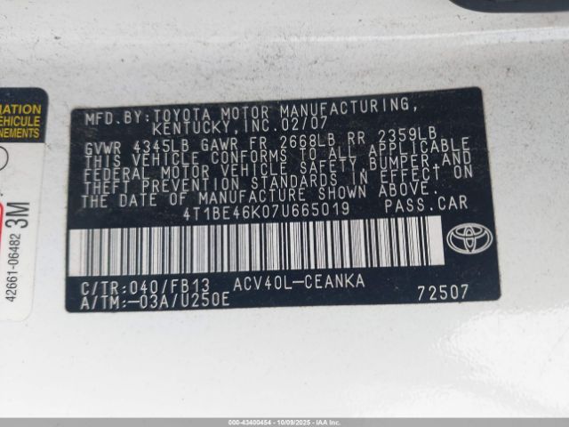 2007 TOYOTA CAMRY 4T1BE46K07U665019 Photo 8