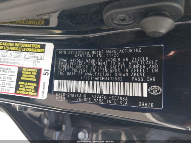 2021 TOYOTA CAMRY 4T1C11AKXMU412582 Photo 8
