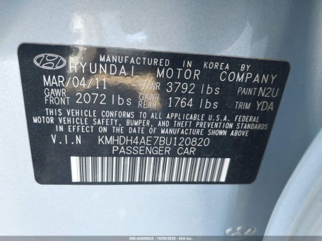 2011 HYUNDAI ELANTRA KMHDH4AE7BU120820 Photo 8