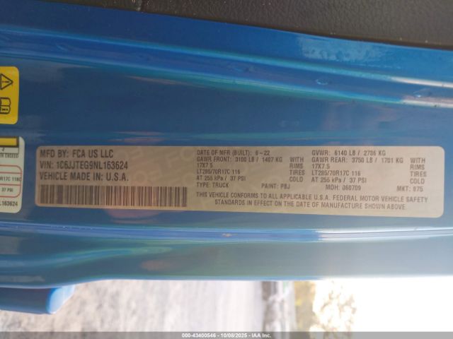 2022 JEEP GLADIATOR 1C6JJTEG9NL163624 Photo 8