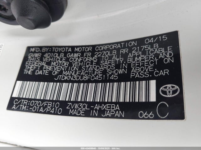 Toyota 2zr-fxe+3jm 2015 JTDKN3DU8F0451145 Image 9