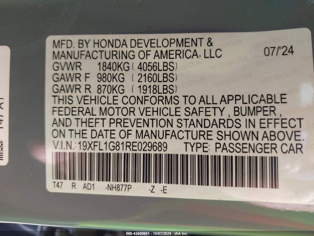 19XFL1G81RE029689 Honda Civic Sport Touring