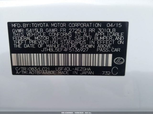 2015 LEXUS LS 460 JTHBL5EF4F5136927 Photo 8