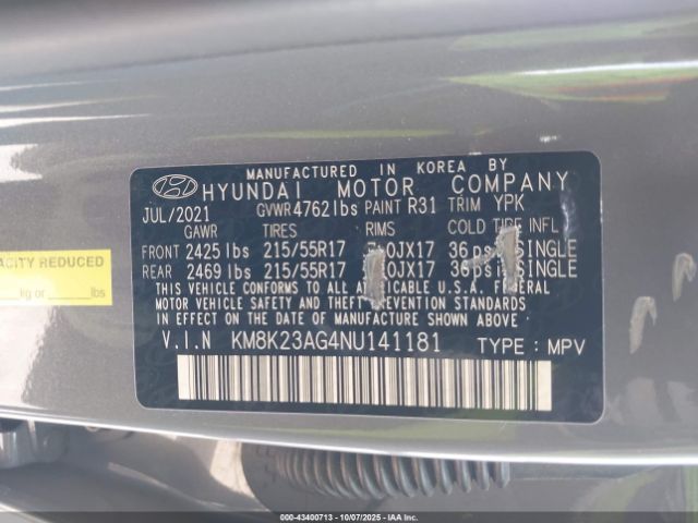 2022 HYUNDAI KONA ELECTRIC KM8K23AG4NU141181 Photo 8