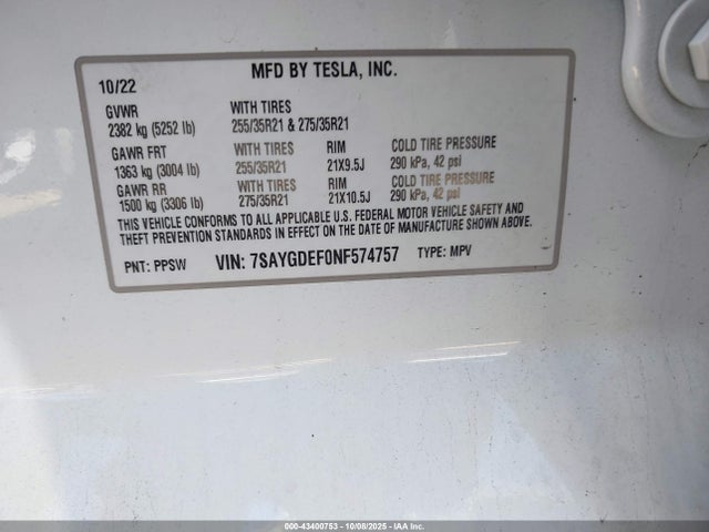 2022 TESLA MODEL Y 7SAYGDEF0NF574757 Photo 8