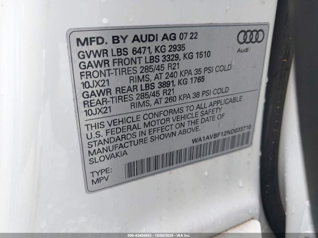 2022 AUDI Q8 WA1AVBF12ND033710 Photo 8