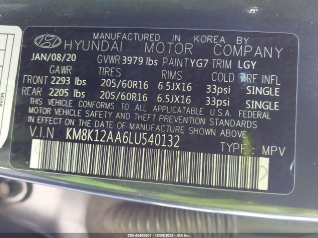 2020 HYUNDAI KONA KM8K12AA6LU540132 Photo 8