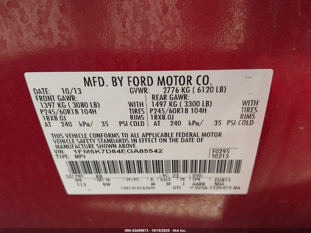 1FM5K7D84EGA85542 Ford EXPLORER XLT