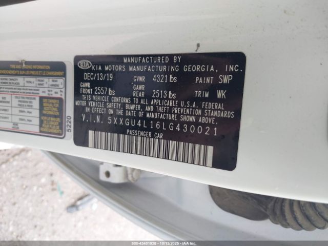 2020 KIA OPTIMA 5XXGU4L16LG430021 Photo 8