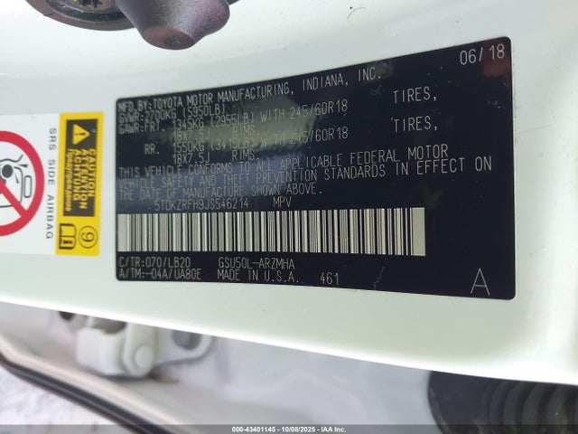 5TDKZRFH9JS546214 Toyota Highlander Xle