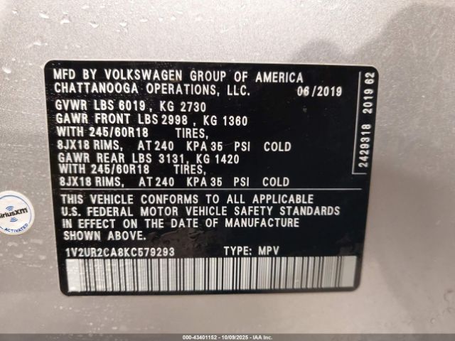 2019 VOLKSWAGEN ATLAS 1V2UR2CA8KC579293 Photo 8