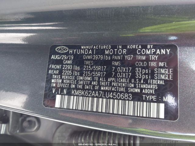 2020 HYUNDAI KONA KM8K62AA7LU450683 Photo 8