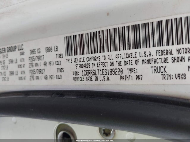 43401224 :رقم المزاد ، 1C6RR6LT1ES189220 vin ، 2014 Ram 1500 Slt مزاد بيع