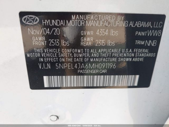 2021 HYUNDAI SONATA 5NPEL4JA6MH091196 Photo 8