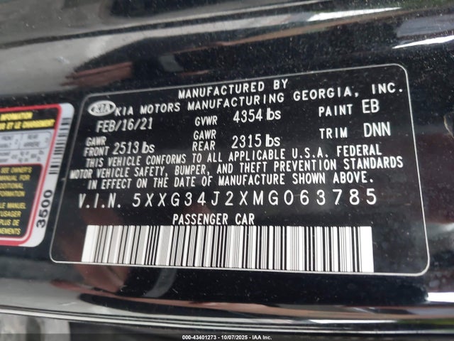 5XXG34J2XMG063785 KIA K5 EX