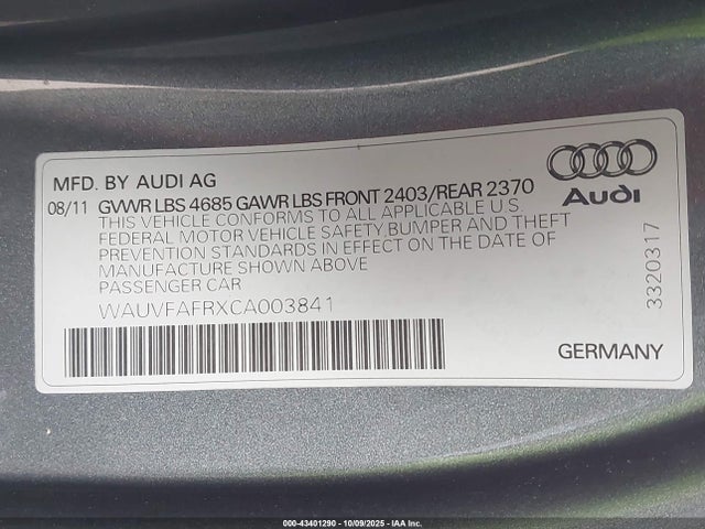 2012 AUDI A5 WAUVFAFRXCA003841 Photo 8