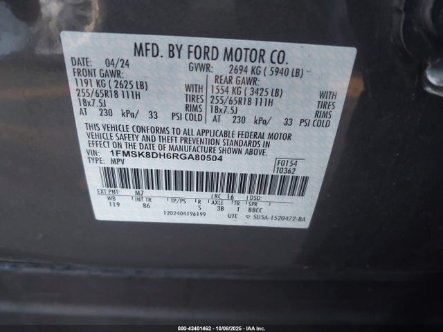Ford EXPLORER XLT 2024 1FMSK8DH6RGA80504 Image 9