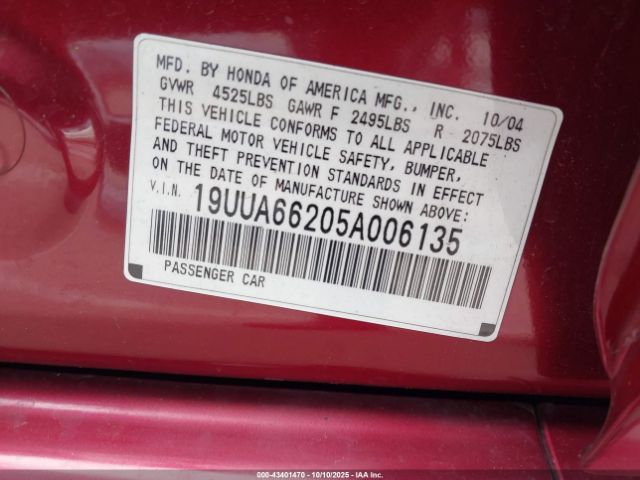 2005 ACURA TL 19UUA66205A006135 Photo 8