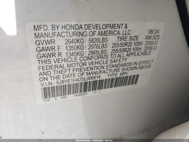 43401630 :رقم المزاد ، 5J8YE1H42SL006614 vin ، 2025 Acura Mdx Technology Package مزاد بيع