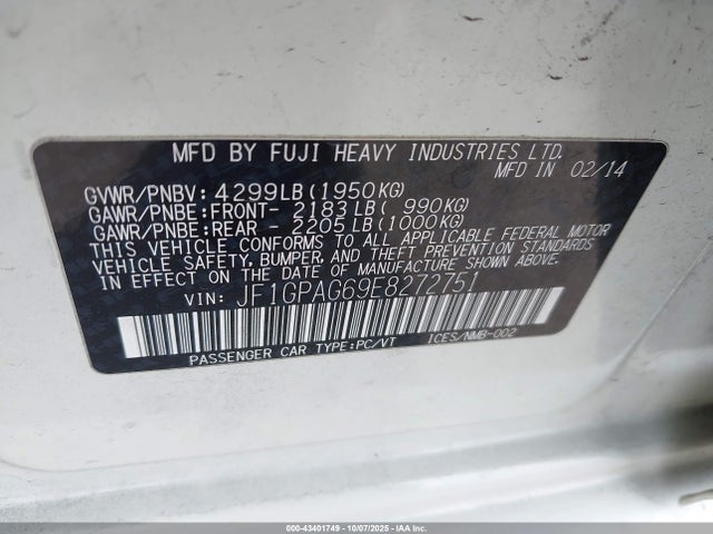 Subaru Impreza 2014 JF1GPAG69E8272751 Image 9