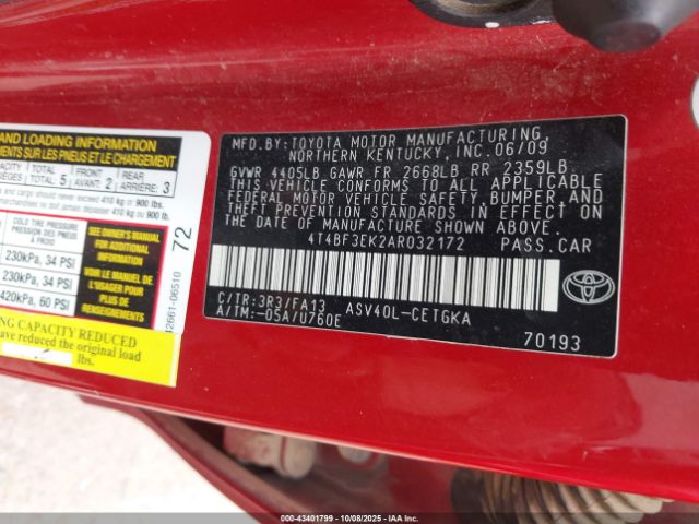 2010 TOYOTA CAMRY 4T4BF3EK2AR032172 Photo 8