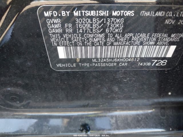 2019 MITSUBISHI MIRAGE ML32A5HJ6KH004612 Photo 8