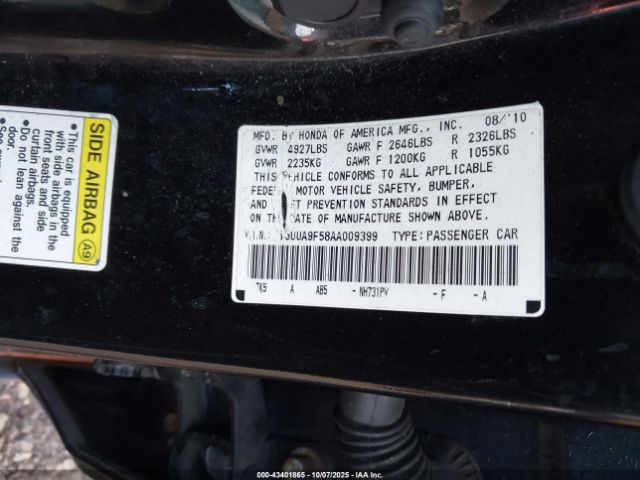 2010 ACURA TL 19UUA9F58AA009399 Photo 8