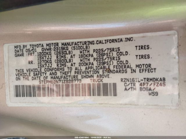 2001 TOYOTA TACOMA 5TEPM62N71Z828773 Photo 8