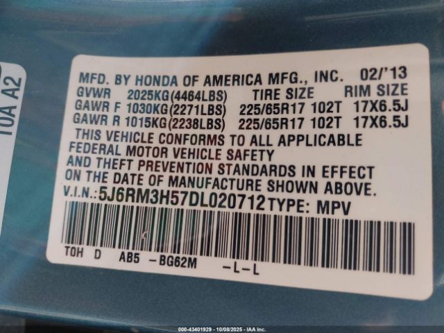 2013 HONDA CR-V 5J6RM3H57DL020712 Photo 8