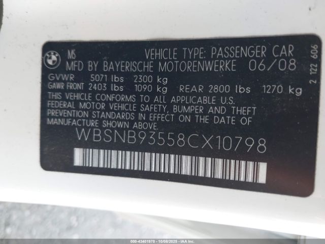 2008 BMW M5 WBSNB93558CX10798 Photo 8