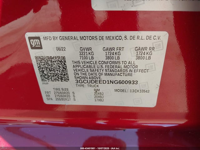 3GCUDEED1NG600933 Chevrolet l84