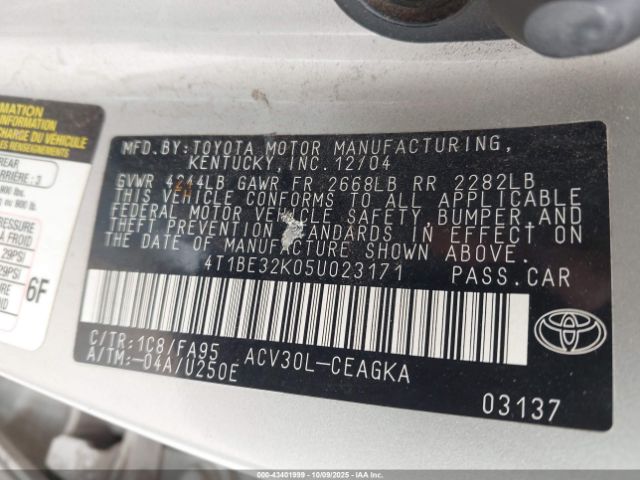 2005 TOYOTA CAMRY 4T1BE32K05U023171 Photo 8