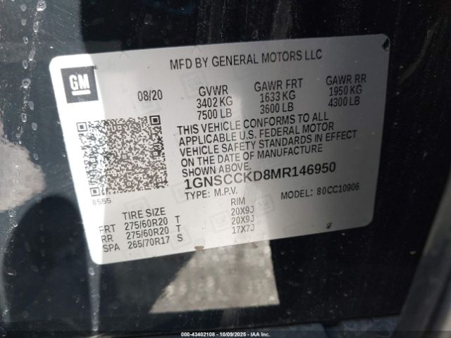 2021 CHEVROLET SUBURBAN 1GNSCCKD8MR146950 Photo 8